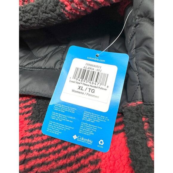 Columbia Women's Sweet View Fleece Hooded Pullover,Black/Red Lily Check, Size XL - Picture 8 of 9